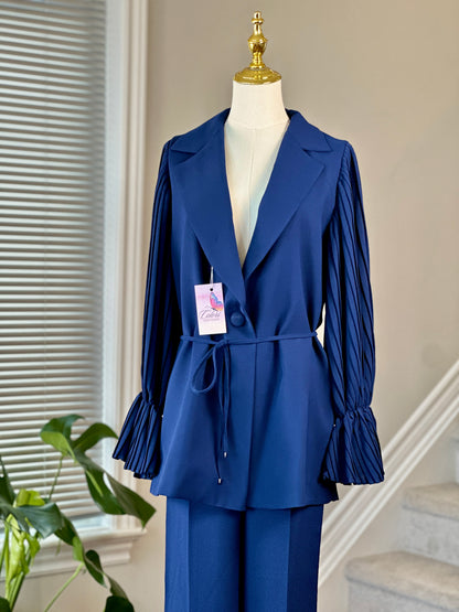 Dressy Blazer & Pants Set (Navy and Beige)
