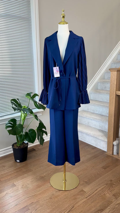 Dressy Blazer & Pants Set (Navy and Beige)